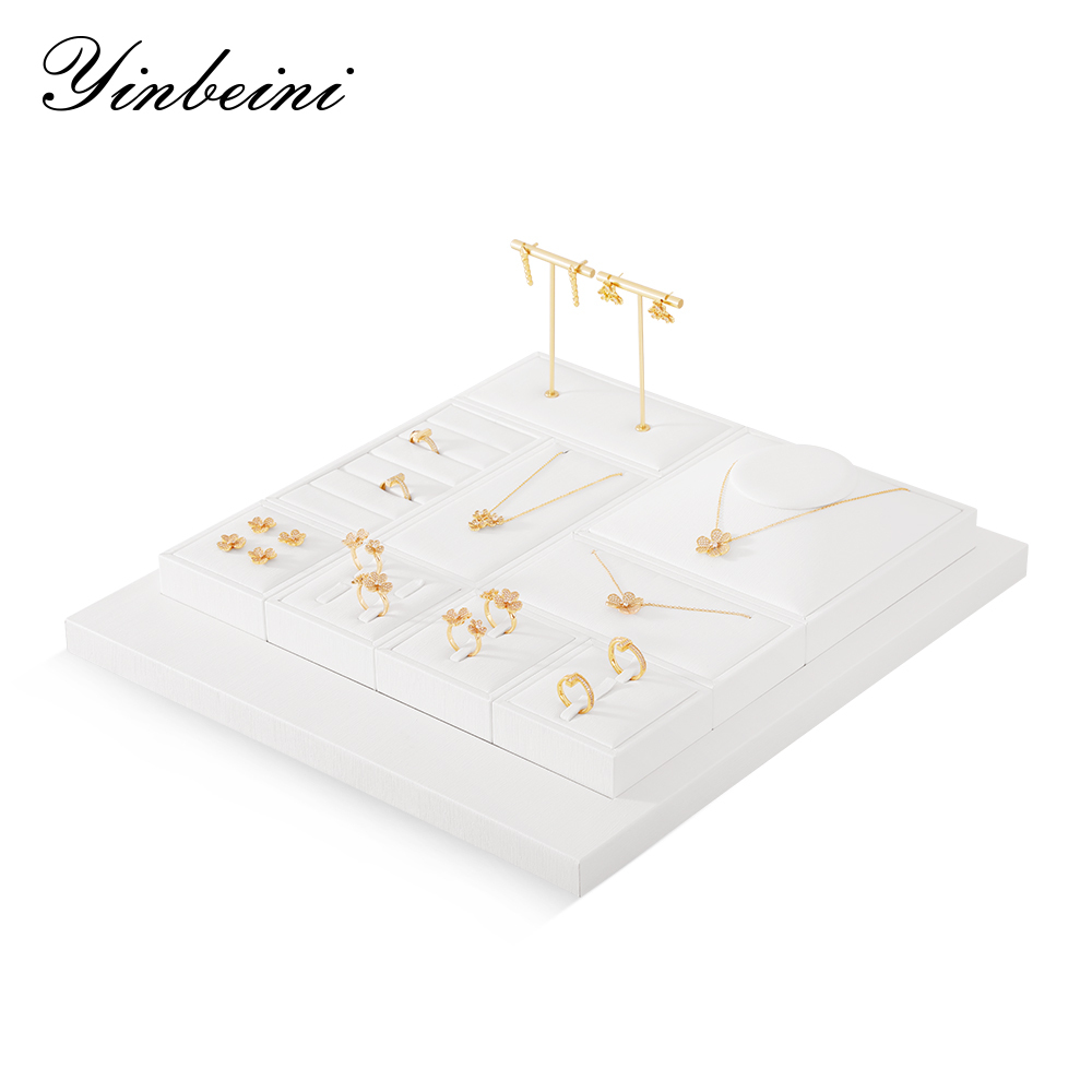 Yinbeini Premium Customizable PU Leather Jewelry Display Set Multi Piece White Organizer for Complete Jewelry Collections Ideal TT011