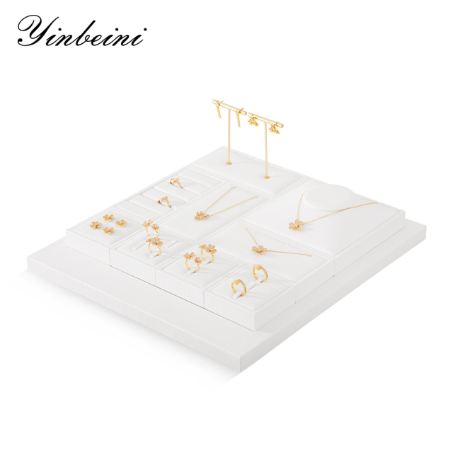 Yinbeini Premium Customizable PU Leather Jewelry Display Set Multi Piece White Organizer for Complete Jewelry Collections Ideal TT011