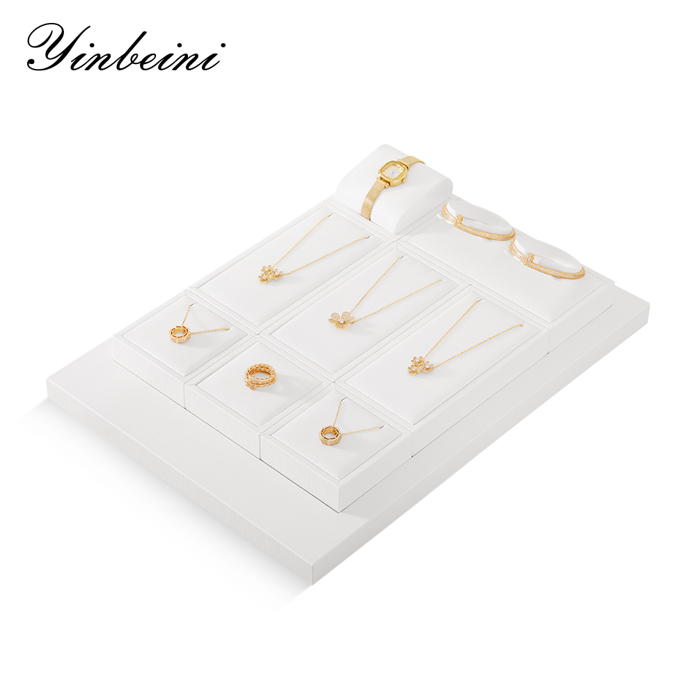 Yinbeini Premium Customizable PU Leather Jewelry Display Set Multi Piece White Organizer for Complete Jewelry Collections Ideal TT011