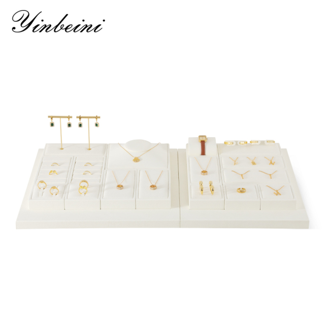 Yinbeini Minimalist Scandinavian White Ring Earrings Necklace Bracelet Storage Organizer Microfiber Jewelry Decoration Set TT012