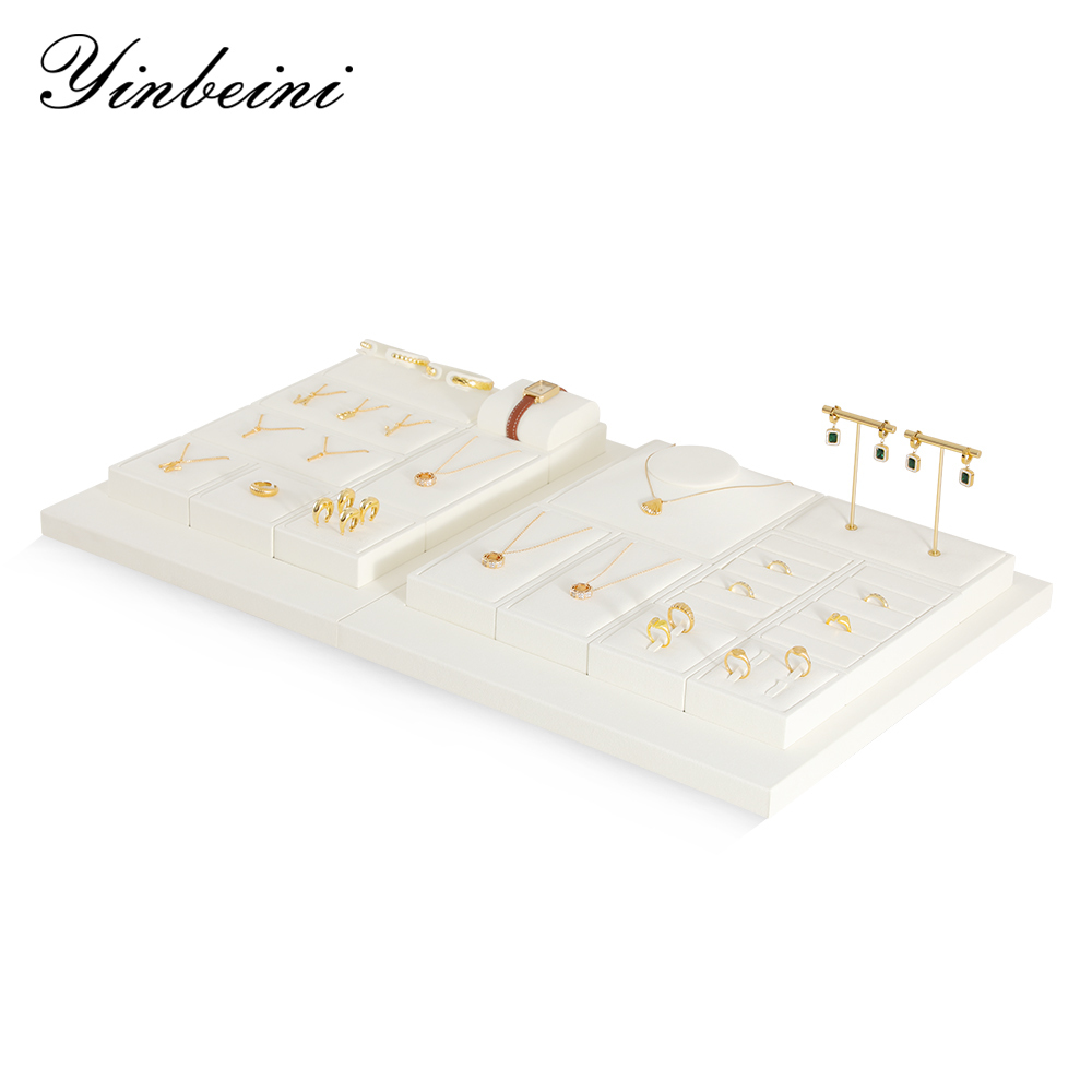 Yinbeini Minimalist Scandinavian White Ring Earrings Necklace Bracelet Storage Organizer Microfiber Jewelry Decoration Set TT012