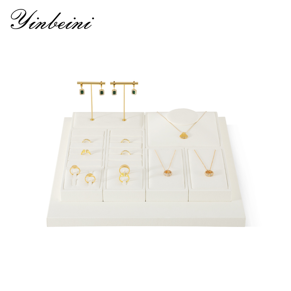 Yinbeini Minimalist Scandinavian White Ring Earrings Necklace Bracelet Storage Organizer Microfiber Jewelry Decoration Set TT012