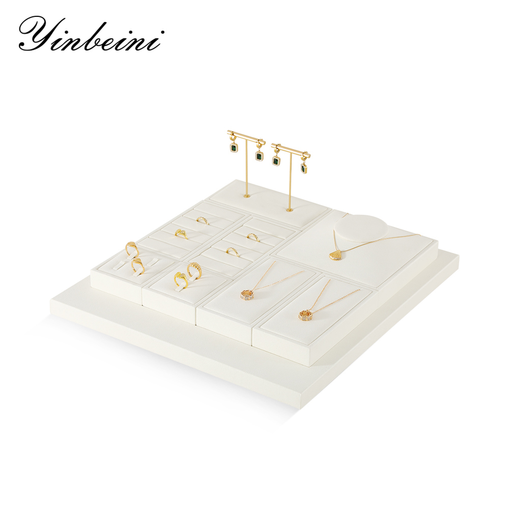 Yinbeini Minimalist Scandinavian White Ring Earrings Necklace Bracelet Storage Organizer Microfiber Jewelry Decoration Set TT012