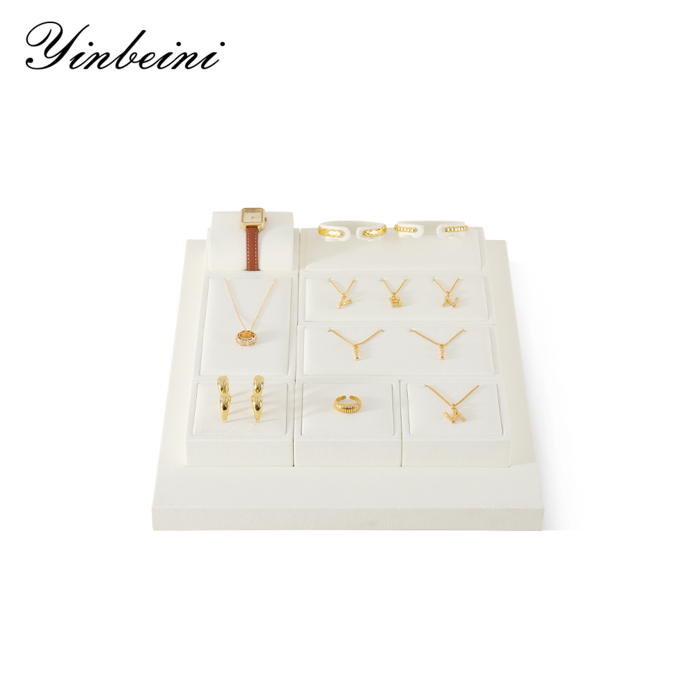 Yinbeini Minimalist Scandinavian White Ring Earrings Necklace Bracelet Storage Organizer Microfiber Jewelry Decoration Set TT012