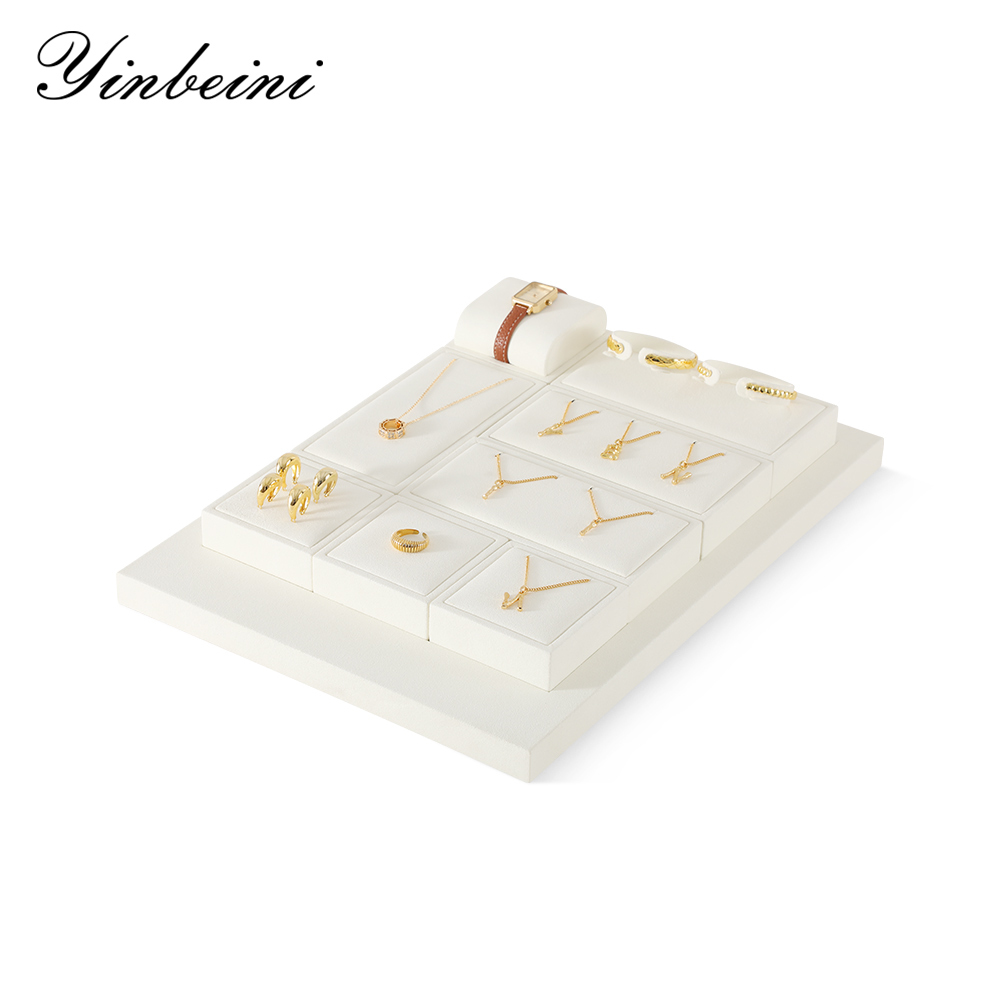 Yinbeini Minimalist Scandinavian White Ring Earrings Necklace Bracelet Storage Organizer Microfiber Jewelry Decoration Set TT012