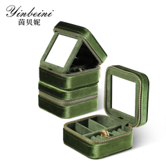 Yinbeini Olive Green Multi-Functional Zippered Bag with Mirror Great Item for Storing and Organizing Earrings and Necklaces BX001