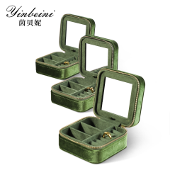Yinbeini Olive Green Multi-Functional Zippered Bag with Mirror Great Item for Storing and Organizing Earrings and Necklaces BX001