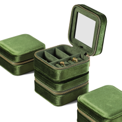 Yinbeini Olive Green Multi-Functional Zippered Bag with Mirror Great Item for Storing and Organizing Earrings and Necklaces BX001