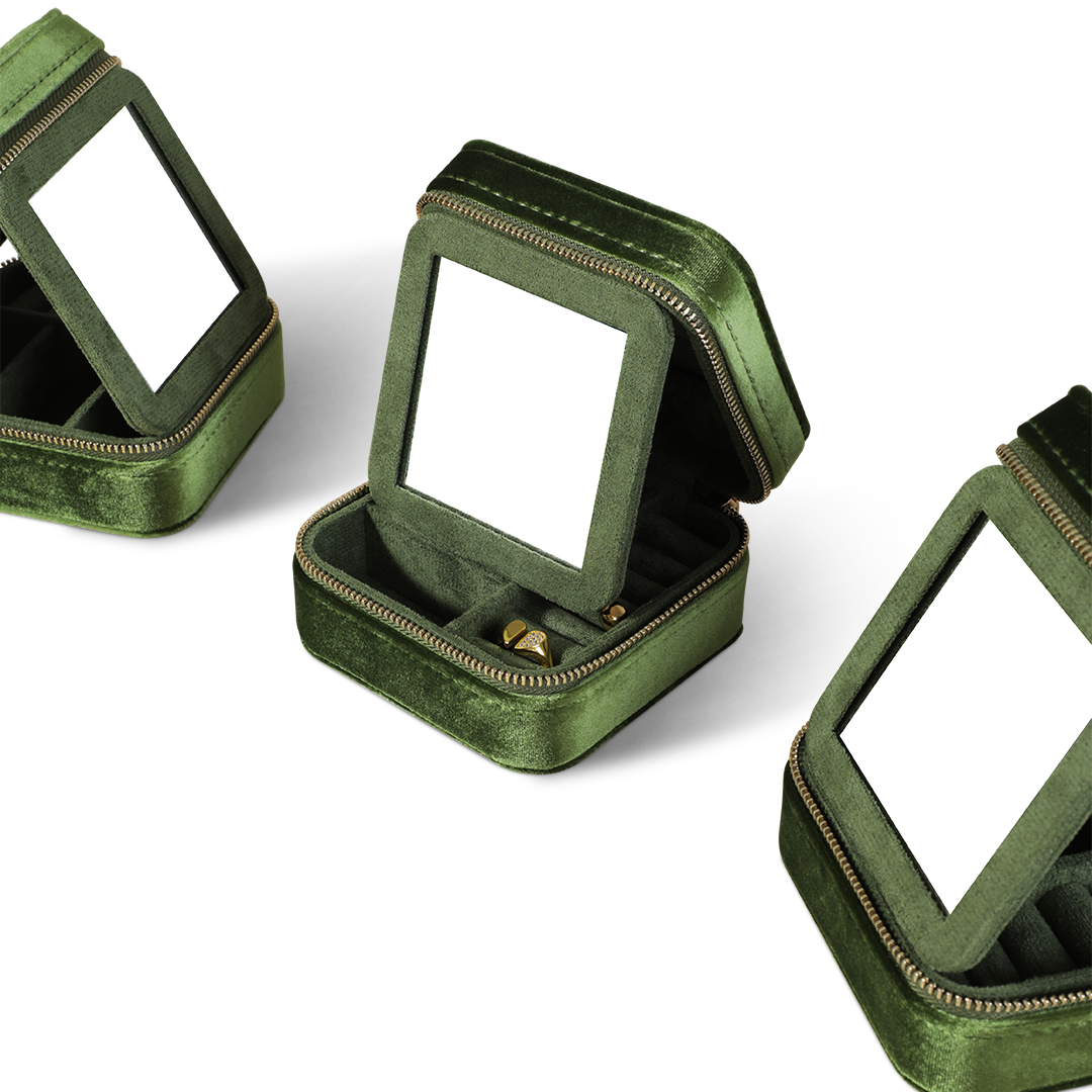 Yinbeini Olive Green Multi-Functional Zippered Bag with Mirror Great Item for Storing and Organizing Earrings and Necklaces BX001