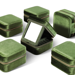 Yinbeini Olive Green Multi-Functional Zippered Bag with Mirror Great Item for Storing and Organizing Earrings and Necklaces BX001