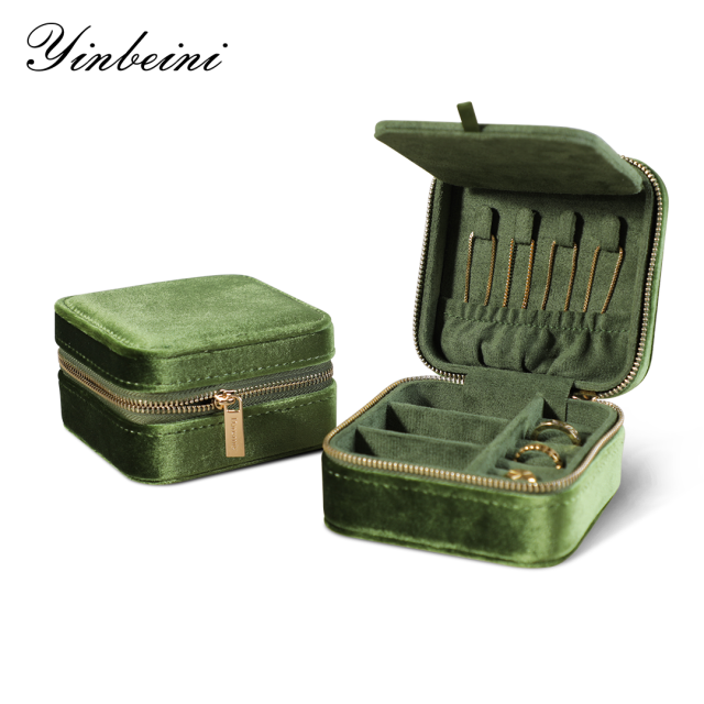 Yinbeini Olive Green Multi-Functional Zippered Bag with Mirror Great Item for Storing and Organizing Earrings and Necklaces BX001