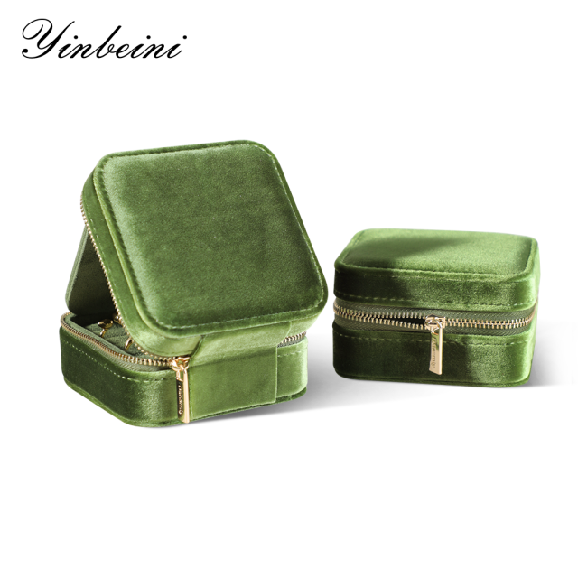 Yinbeini Olive Green Multi-Functional Zippered Bag with Mirror Great Item for Storing and Organizing Earrings and Necklaces BX001