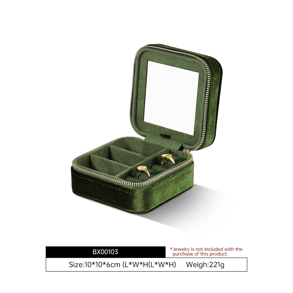 Yinbeini Olive Green Multi-Functional Zippered Bag with Mirror Great Item for Storing and Organizing Earrings and Necklaces BX001
