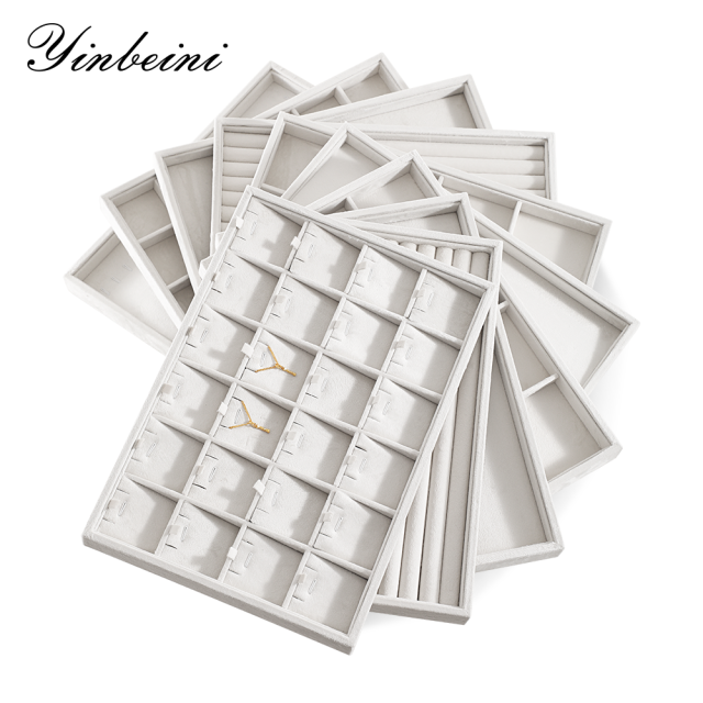 Yinbeini Velvet Ring Earring Bracelet Necklace Display Tray  Jewelry Organizer Tray Table Top Stackable Drawer Storage P036