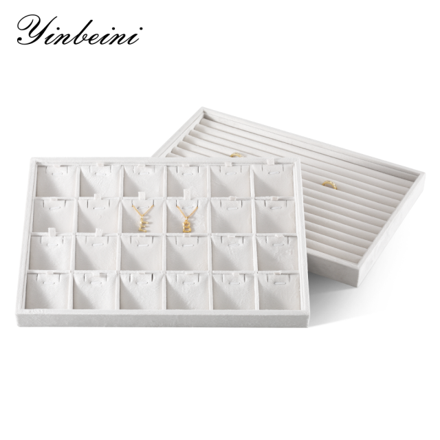 Yinbeini Velvet Ring Earring Bracelet Necklace Display Tray  Jewelry Organizer Tray Table Top Stackable Drawer Storage P036