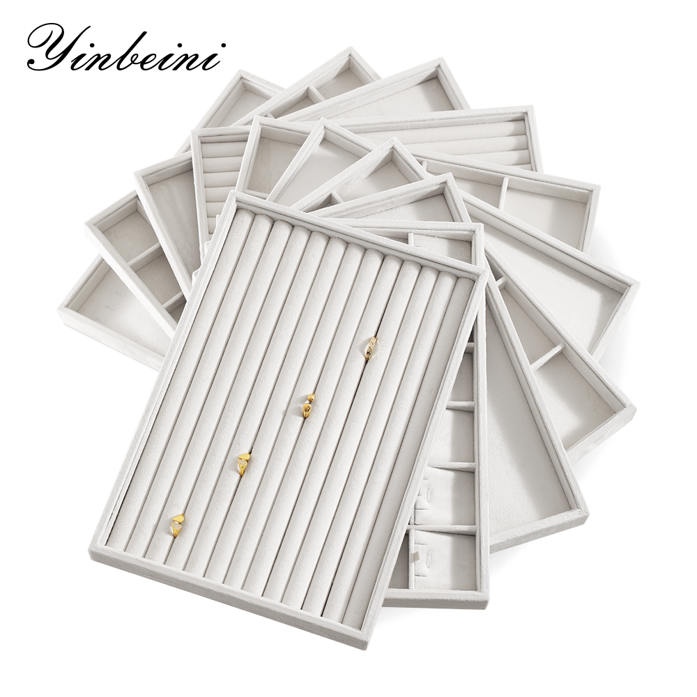 Yinbeini Velvet Ring Earring Bracelet Necklace Display Tray  Jewelry Organizer Tray Table Top Stackable Drawer Storage P036