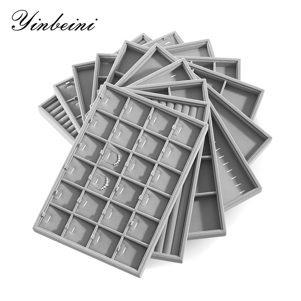Yinbeini Velvet Ring Earring Bracelet Necklace Display Tray  Jewelry Organizer Tray Table Top Stackable Drawer Storage P036