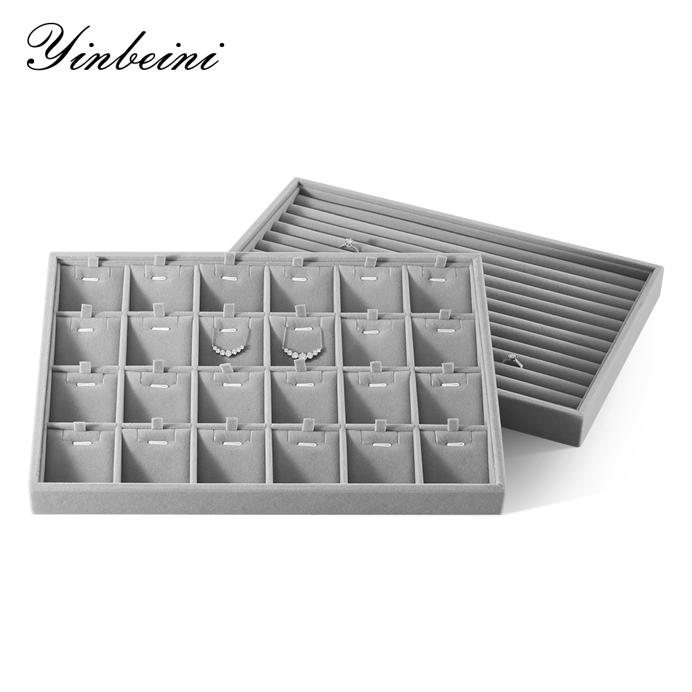 Yinbeini Velvet Ring Earring Bracelet Necklace Display Tray  Jewelry Organizer Tray Table Top Stackable Drawer Storage P036