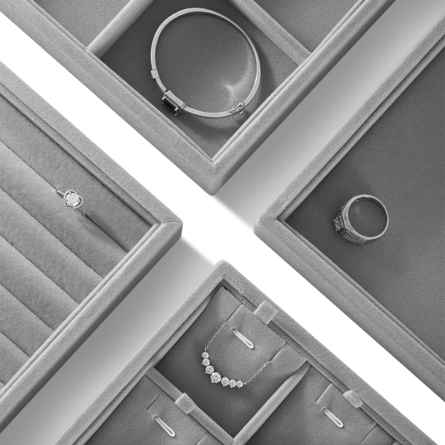 Yinbeini Velvet Ring Earring Bracelet Necklace Display Tray  Jewelry Organizer Tray Table Top Stackable Drawer Storage P036