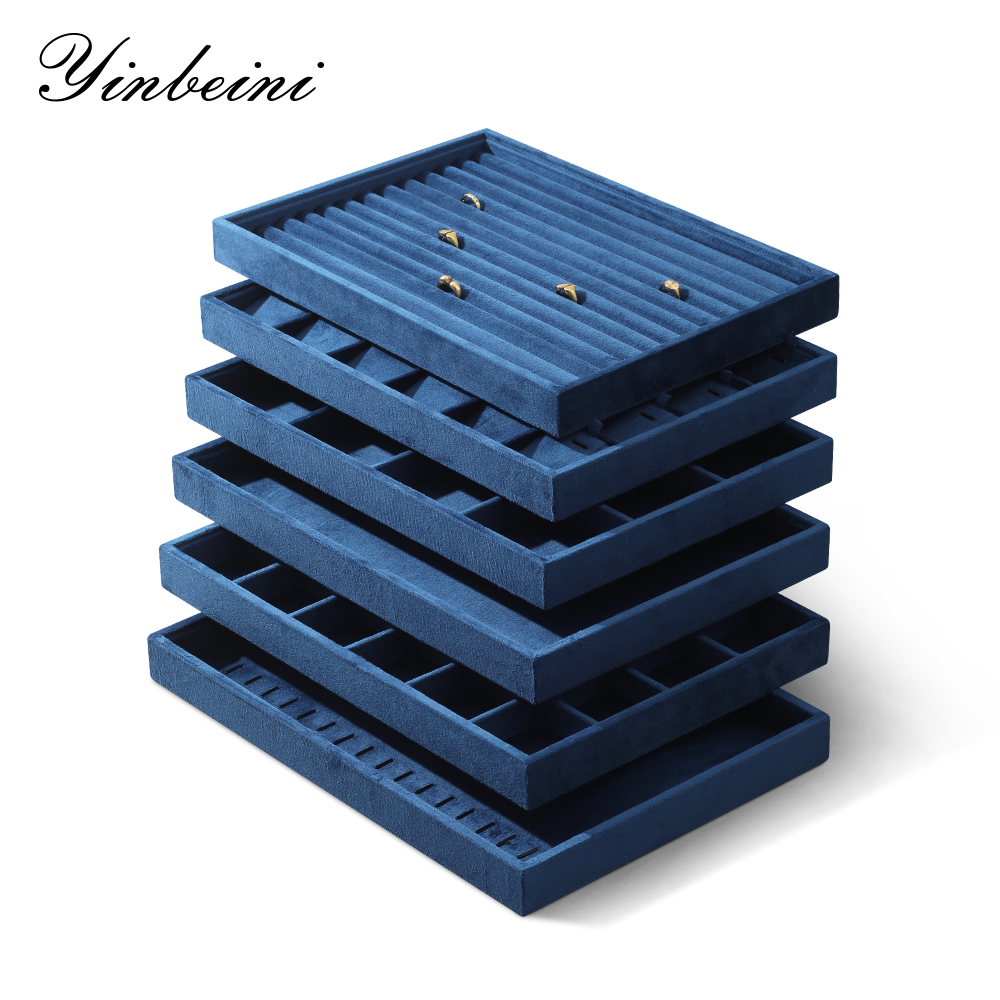 Yinbeini Velvet Ring Earring Bracelet Necklace Display Tray  Jewelry Organizer Tray Table Top Stackable Drawer Storage P036