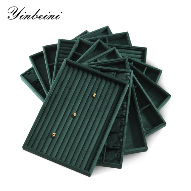 Yinbeini Velvet Ring Earring Bracelet Necklace Display Tray  Jewelry Organizer Tray Table Top Stackable Drawer Storage P036
