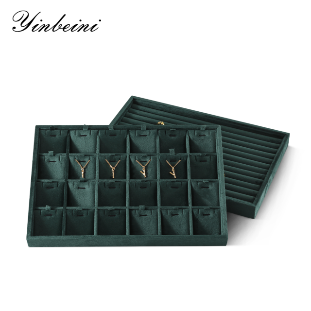 Yinbeini Velvet Ring Earring Bracelet Necklace Display Tray  Jewelry Organizer Tray Table Top Stackable Drawer Storage P036