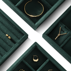 Yinbeini Velvet Ring Earring Bracelet Necklace Display Tray  Jewelry Organizer Tray Table Top Stackable Drawer Storage P036
