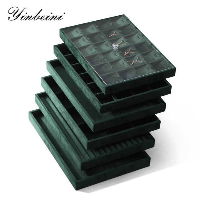 Yinbeini Velvet Ring Earring Bracelet Necklace Display Tray  Jewelry Organizer Tray Table Top Stackable Drawer Storage P036