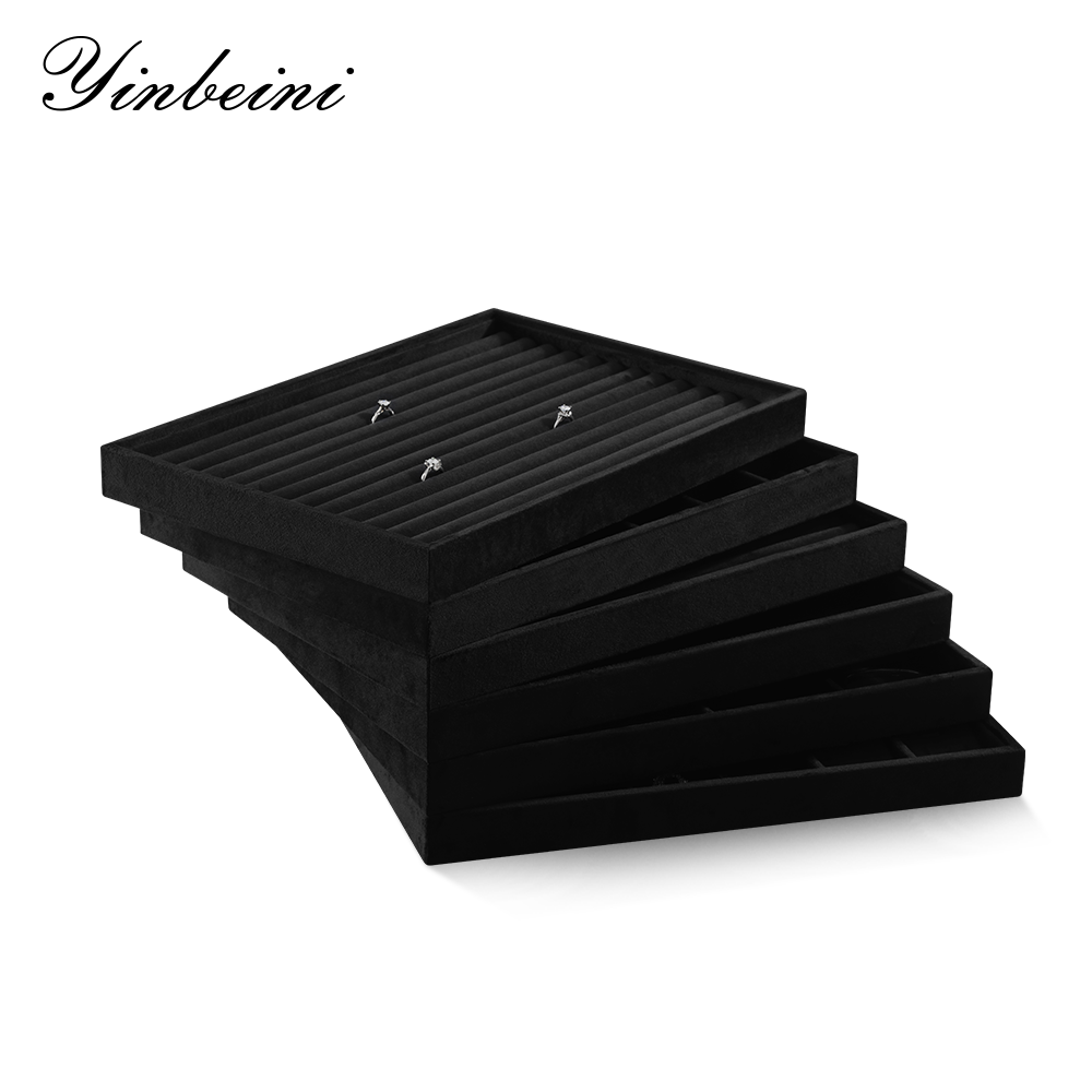 Yinbeini Velvet Ring Earring Bracelet Necklace Display Tray  Jewelry Organizer Tray Table Top Stackable Drawer Storage P036