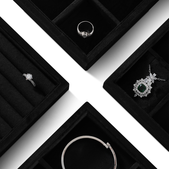 Yinbeini Velvet Ring Earring Bracelet Necklace Display Tray  Jewelry Organizer Tray Table Top Stackable Drawer Storage P036