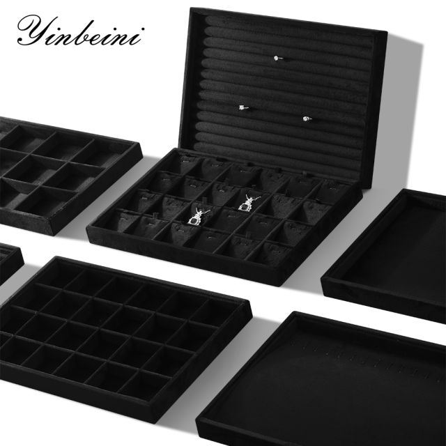 Yinbeini Velvet Ring Earring Bracelet Necklace Display Tray  Jewelry Organizer Tray Table Top Stackable Drawer Storage P036