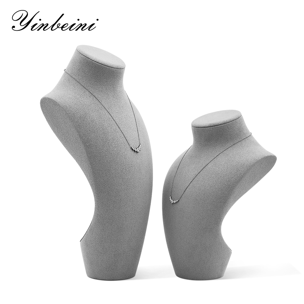 Yinbeini Microfiber  Mannequin Stand Jewelry Display Props Necklace Display Stand Portrait display stand Vertical jewelry counter Jeweler Beige RX007