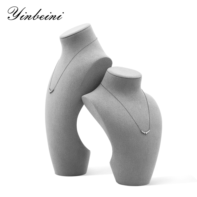 Yinbeini Microfiber  Mannequin Stand Jewelry Display Props Necklace Display Stand Portrait display stand Vertical jewelry counter Jeweler Beige RX007