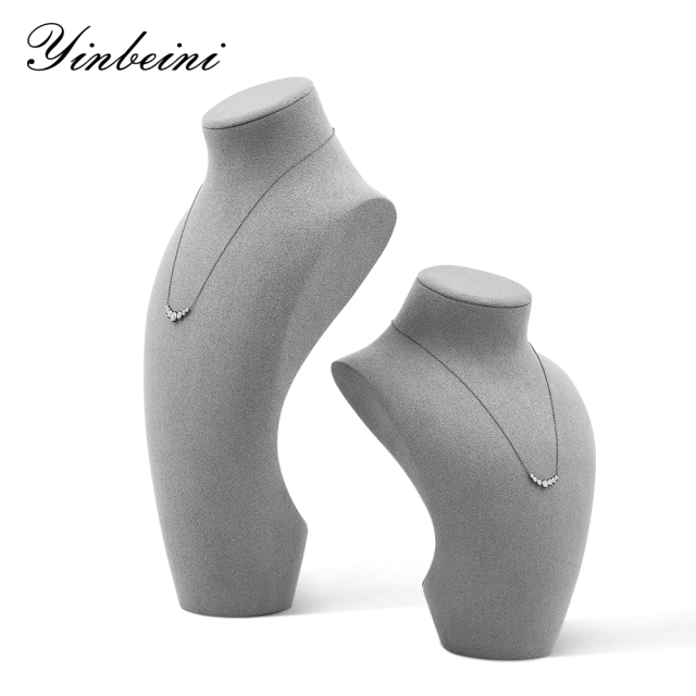 Yinbeini Microfiber  Mannequin Stand Jewelry Display Props Necklace Display Stand Portrait display stand Vertical jewelry counter Jeweler Beige RX007