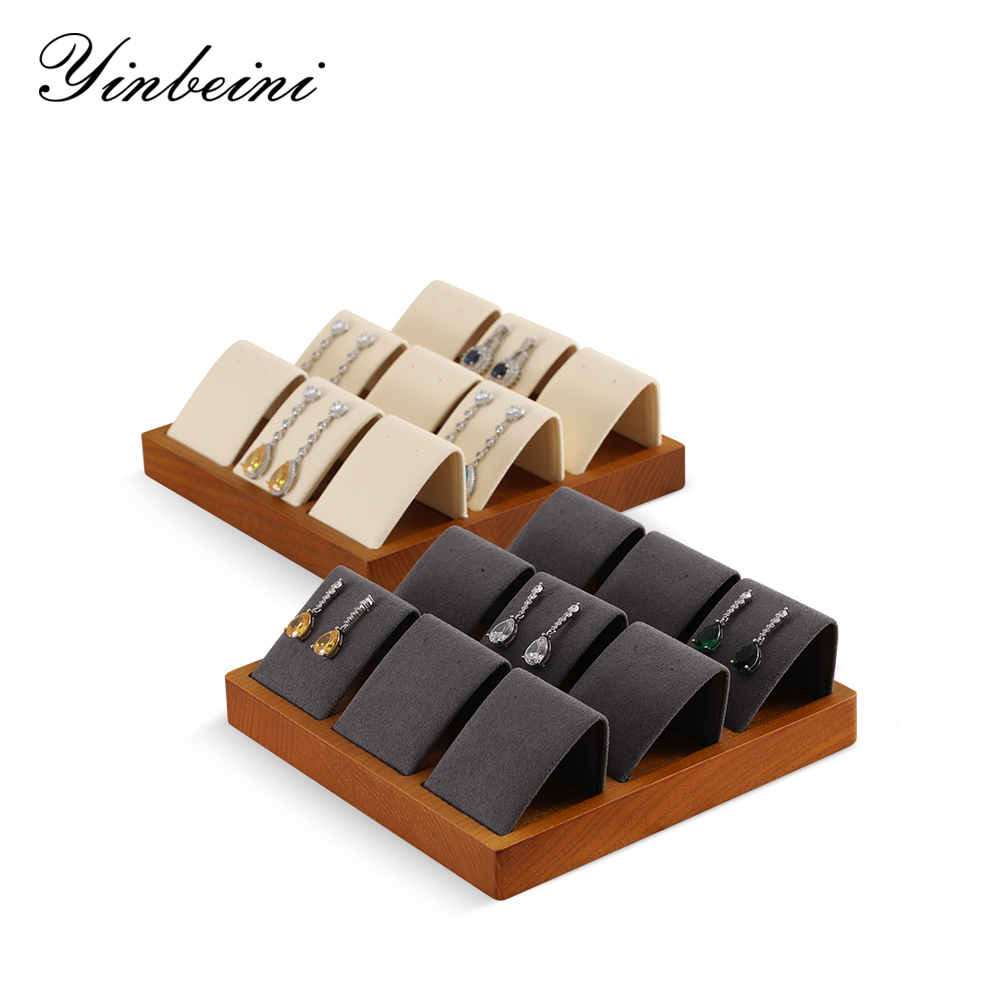 Yinbeini Solid Wooden Earrings Storage Tray Stud Earring Organizer Earrings Display Holder Jewelry Counter Jeweler Counter