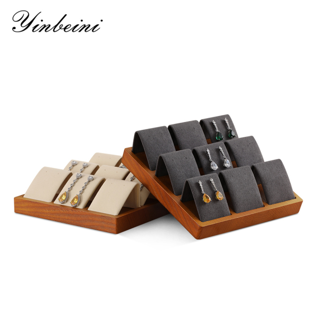 Yinbeini Solid Wooden Earrings Storage Tray Stud Earring Organizer Earrings Display Holder Jewelry Counter Jeweler Counter