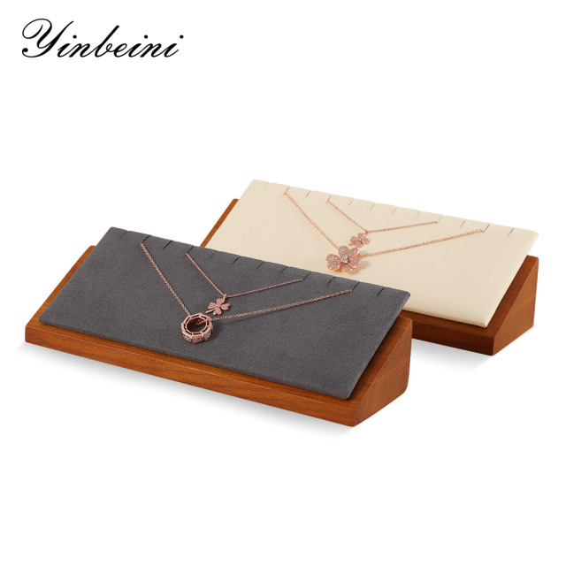 Yinbeini Wooden Necklace Pendant Organizer Jewelry Display Stand with Microfiber Long Chain Necklace Storage Holder
