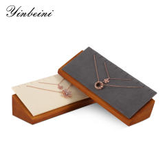 Yinbeini Wooden Necklace Pendant Organizer Jewelry Display Stand with Microfiber Long Chain Necklace Storage Holder