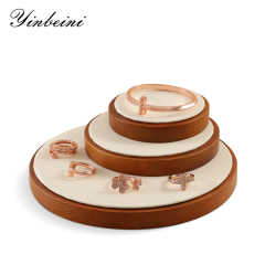 Yinbeini Wooden Earrings Bracelet Ring Organizer Jewelry Display Stand Watch Bangle Storage Holder Round Display Tray SM030