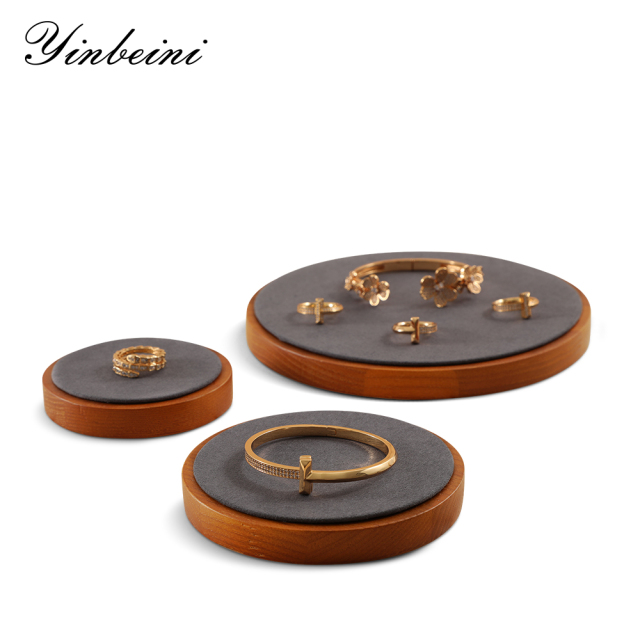 Yinbeini Wooden Earrings Bracelet Ring Organizer Jewelry Display Stand Watch Bangle Storage Holder Round Display Tray SM030