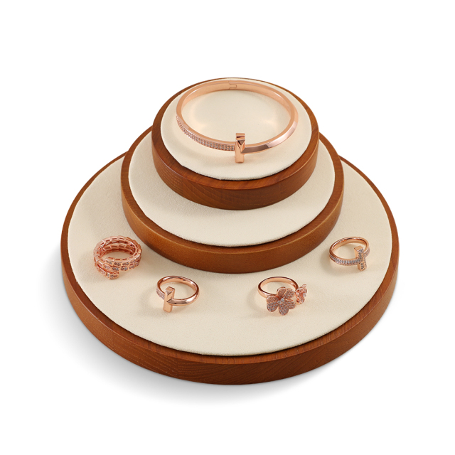 Yinbeini Wooden Earrings Bracelet Ring Organizer Jewelry Display Stand Watch Bangle Storage Holder Round Display Tray SM030