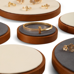 Yinbeini Wooden Earrings Bracelet Ring Organizer Jewelry Display Stand Watch Bangle Storage Holder Round Display Tray SM030