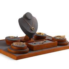 Yinbeini Wooden jewelry display two-color pad bracelet ring earrings necklace display tray Microfiber desktop display jewelry storage box