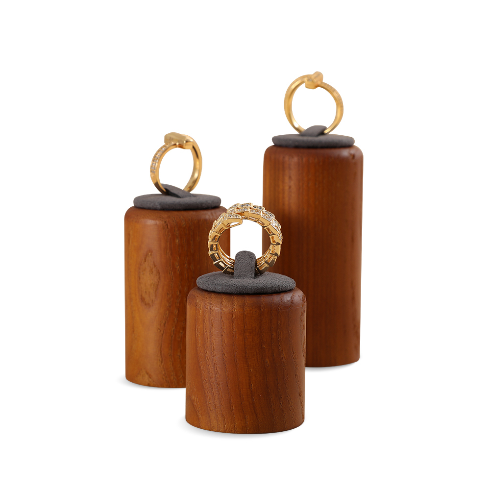 Yinbeini Wooden 3Pcs Ring Display Stand Ring Storage Holder with Microfiber Ring Organizer Shop Counter Table Top Prop