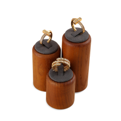 Yinbeini Wooden 3Pcs Ring Display Stand Ring Storage Holder with Microfiber Ring Organizer Shop Counter Table Top Prop