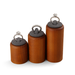 Yinbeini Wooden 3Pcs Ring Display Stand Ring Storage Holder with Microfiber Ring Organizer Shop Counter Table Top Prop