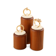 Yinbeini Wooden 3Pcs Ring Display Stand Ring Storage Holder with Microfiber Ring Organizer Shop Counter Table Top Prop