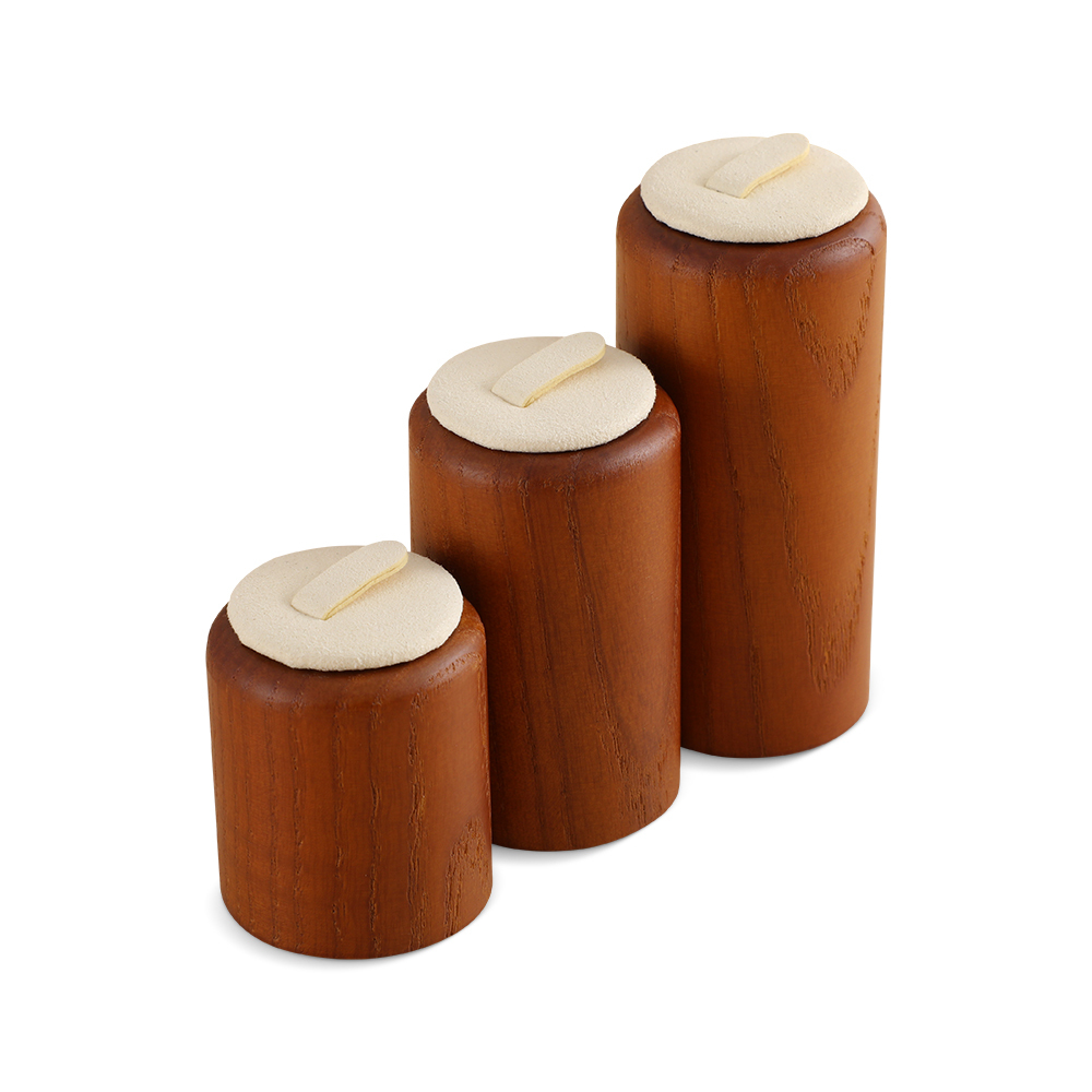 Yinbeini Wooden 3Pcs Ring Display Stand Ring Storage Holder with Microfiber Ring Organizer Shop Counter Table Top Prop