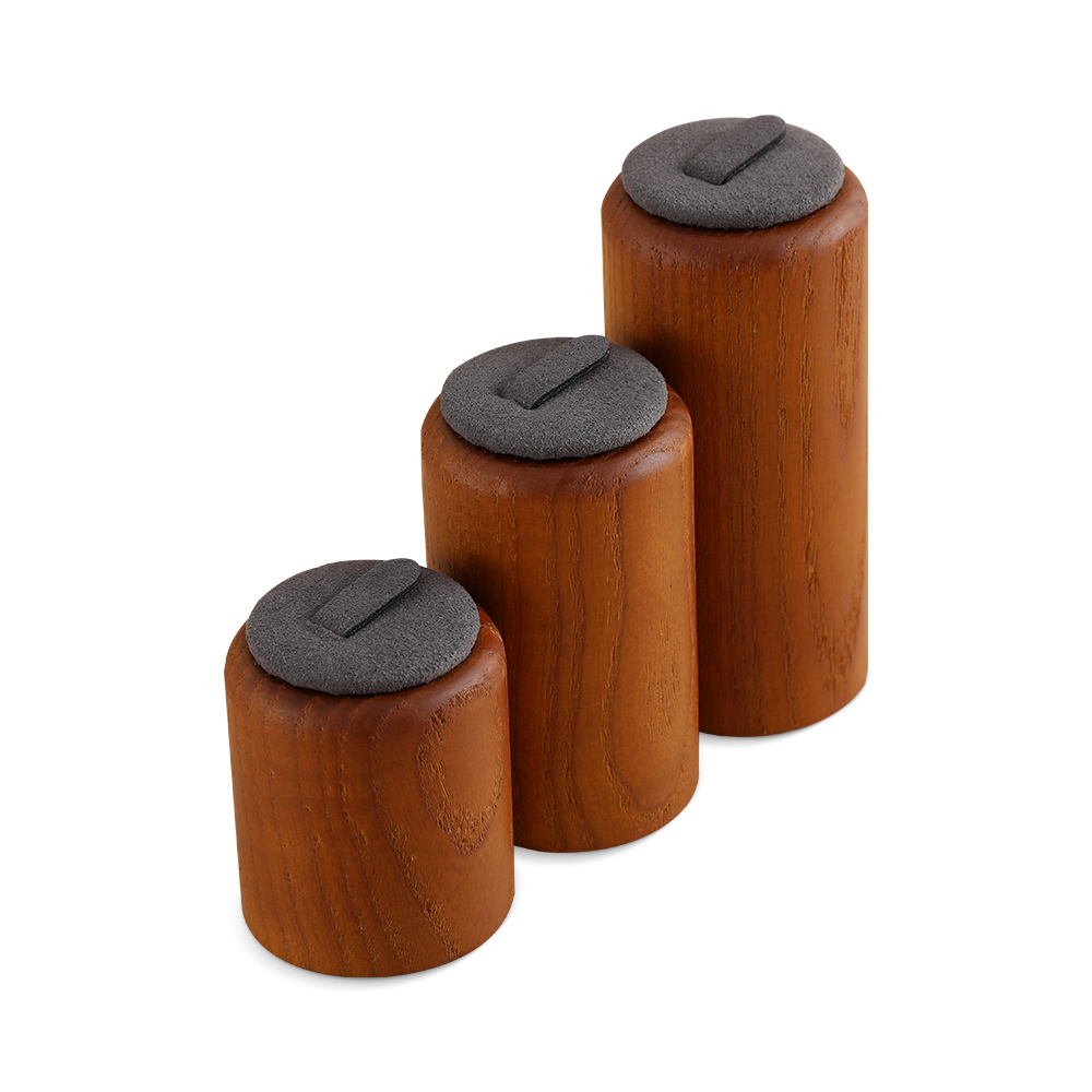 Yinbeini Wooden 3Pcs Ring Display Stand Ring Storage Holder with Microfiber Ring Organizer Shop Counter Table Top Prop