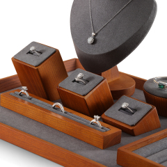Yinbeini Wood Base 3-Piece Ring Set Display Stand with Sloping Base for Engagement and Wedding Rings SM036